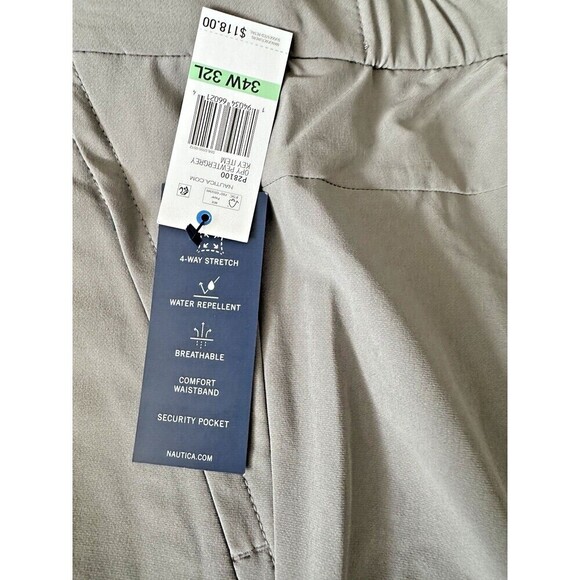 Nautica Men's Utility Pant Straight Leg 4 way stretch Breathable Gray Size 34x32 - Picture 8 of 11